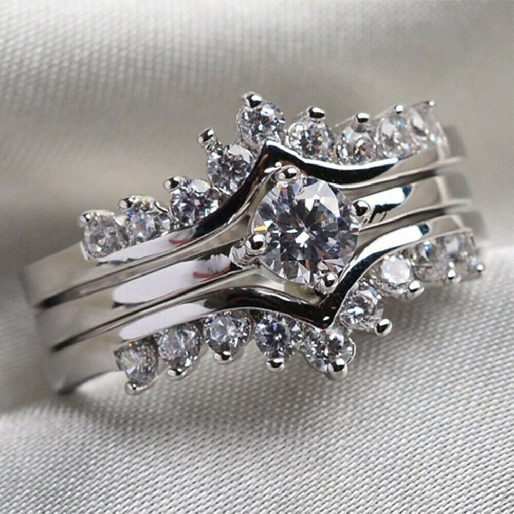 NWOT 3 pc White Topaz Wedding Set Sz 9